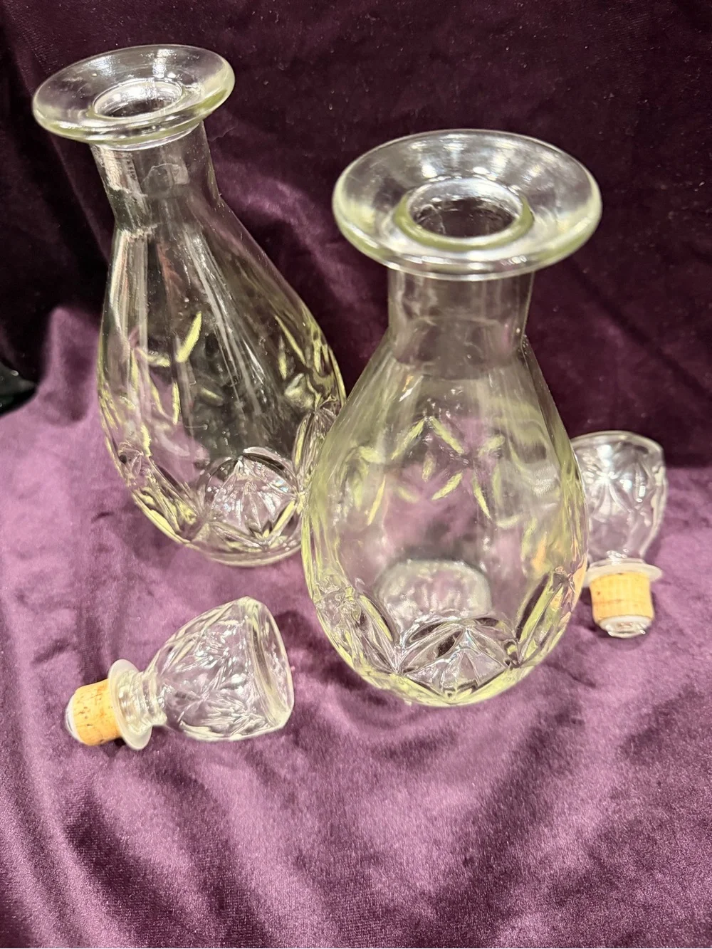 Vintage Owens-Illinois Diamond Cut Glass Decanter Pair